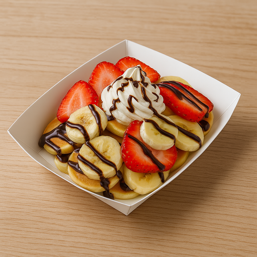 demo_the_guzzle_hut_mini_pancakes_strawberries_bananas_cream_chocolate_syrup