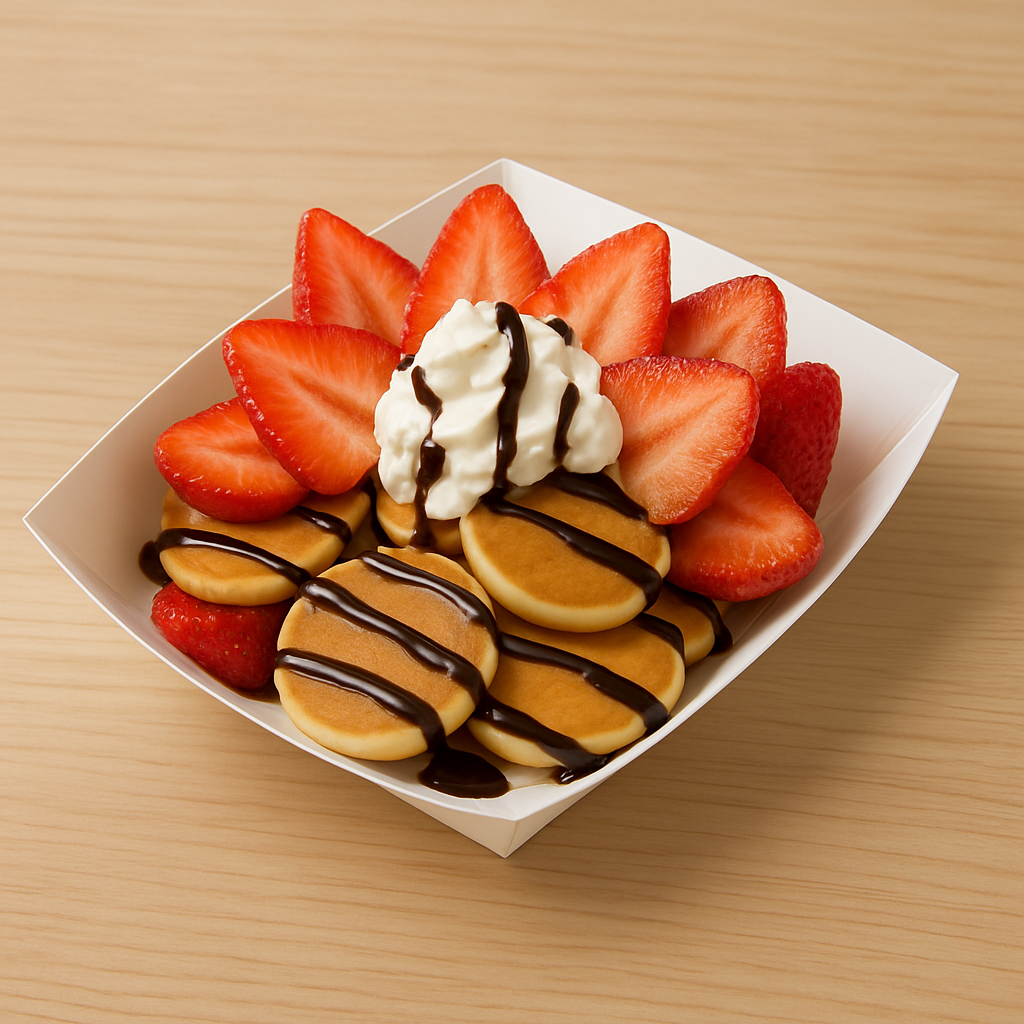 demo_the_guzzle_hut_mini_pancakes_strawberries_cream_chocolate_syrup